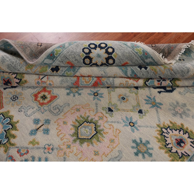 All-Over Geometric Oushak Indian Area Rug Hand-Knotted Wool Carpet - 9'0" x 11'11"