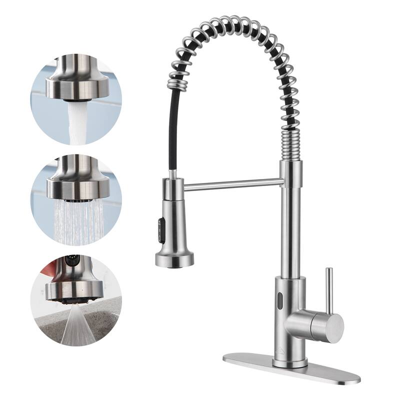 Single Handle Pull Down Sprayer Kitchen Faucet with Touchless Sensor Deckplate Included