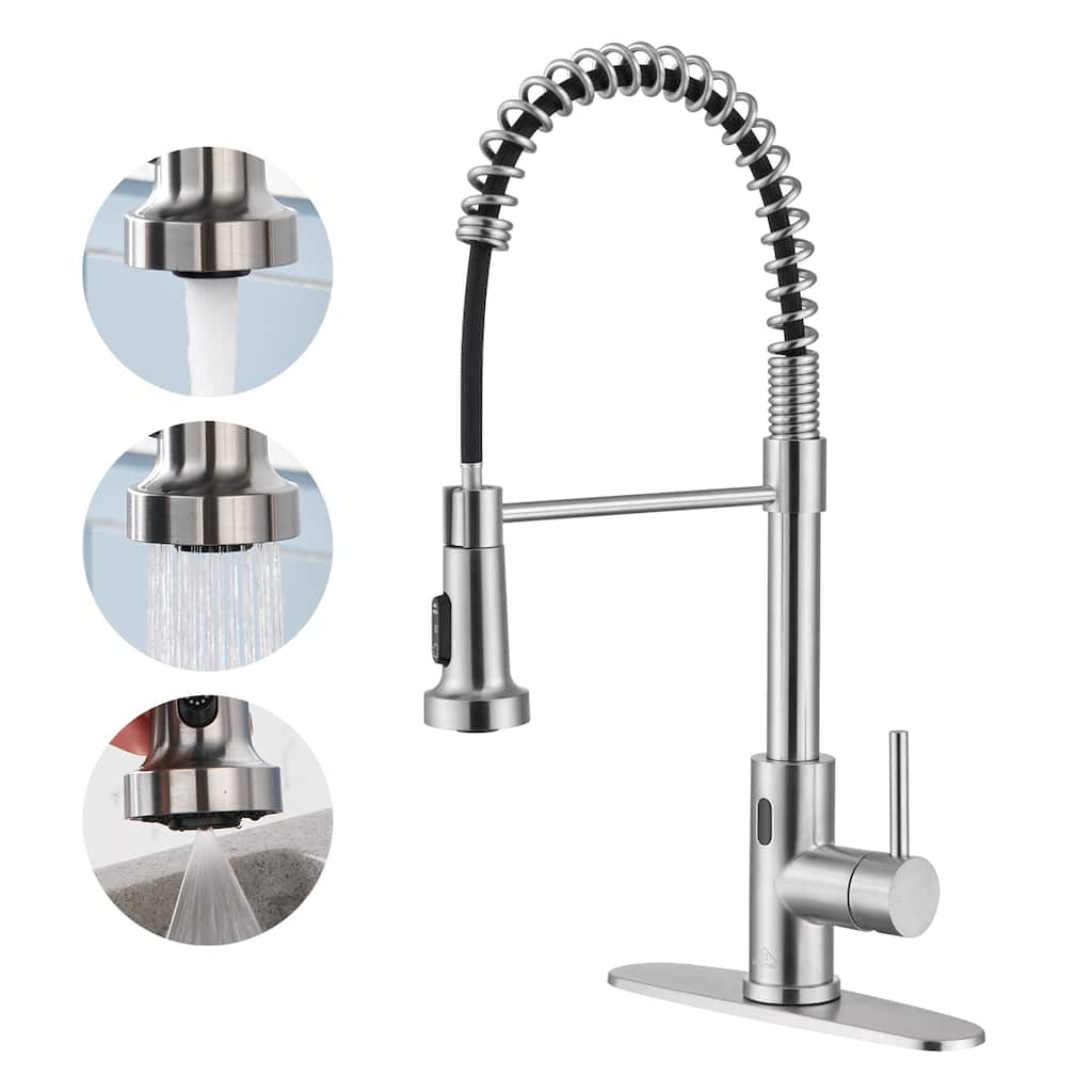 Single Handle Pull Down Sprayer Kitchen Faucet with Touchless Sensor Deckplate Included
