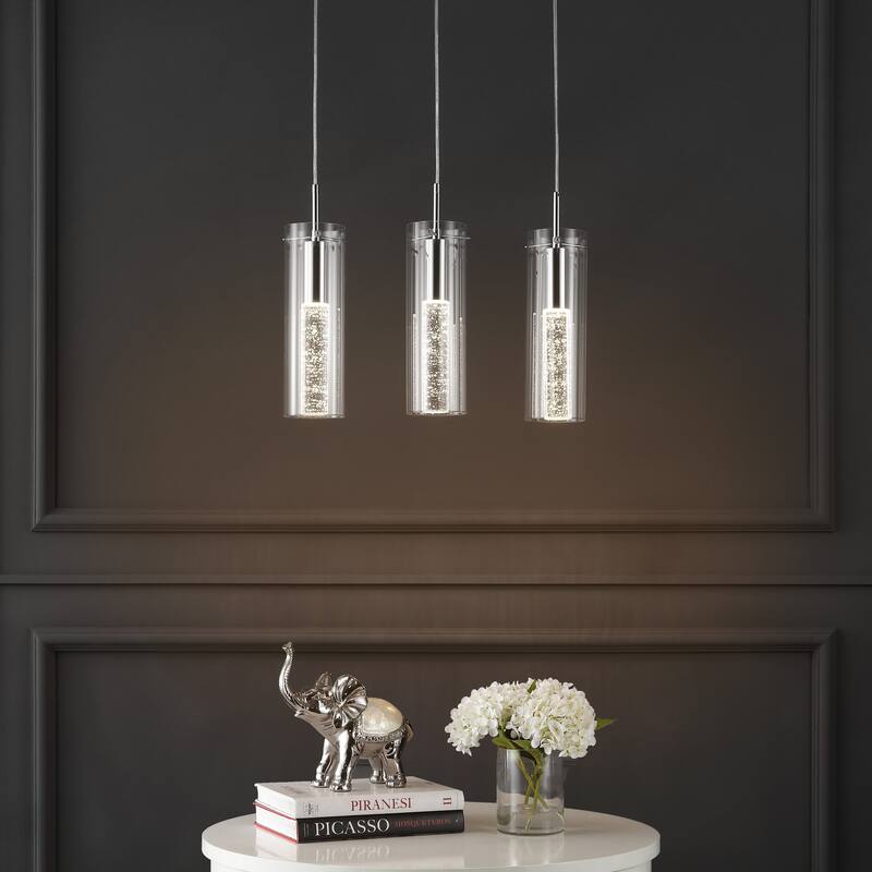 Zinnia Modern Style Iron/Crystal/Glass Integrated LED Linear Pendant, Chrome by JONATHAN Y