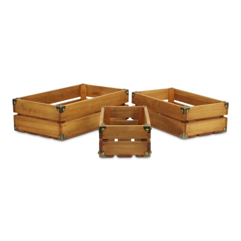 Set of 3 Rustic Studded Wooden Storage Crates 15.75"