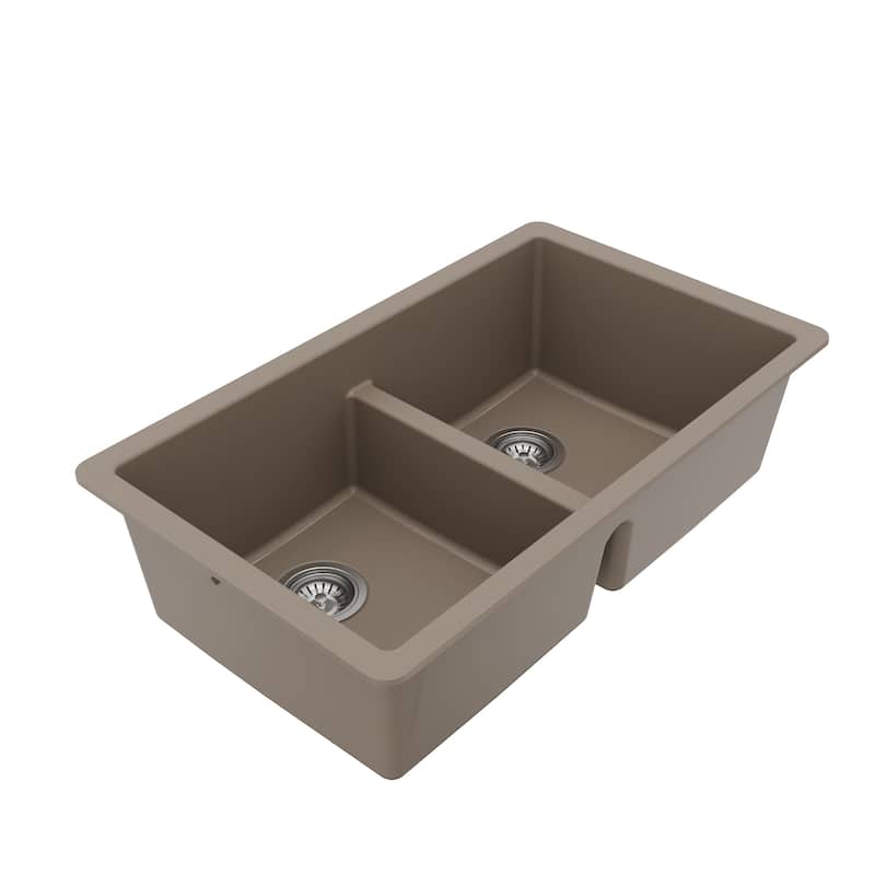 Karran 32" Undermount Double Equal Bowl Quartz Kitchen Sink Kit - 32" x 19.5" x 9"