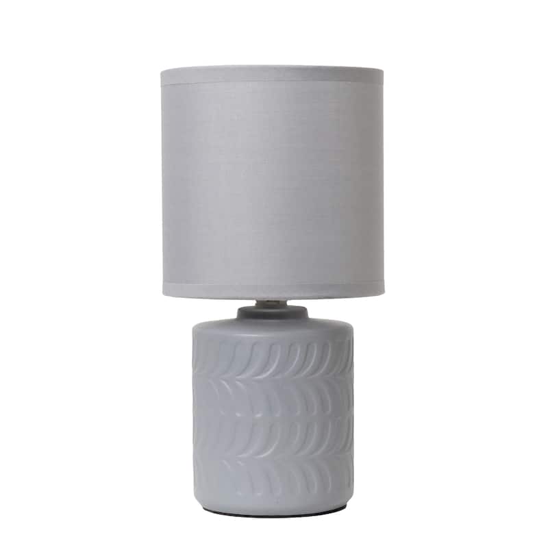 Modern Textured Ceramic Table Lamp with Fabric Drum Shade Compact Accent Lighting Multiple Colors - Grey