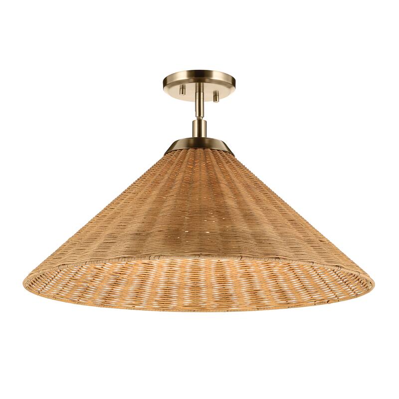 Kichler Lighting Bekah 24.25 Inch 1 Light Convertible Pendant with Opal Glass and Handwoven Rattan Shade in Champagne Bronze