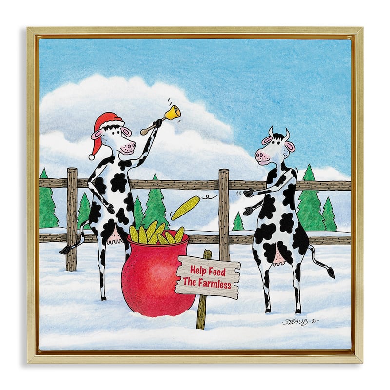 Stupell Feed The Farmless Funny Cows Framed Floater Canvas Wall Art Design By Roger Straub - 18 x 18 - Gold