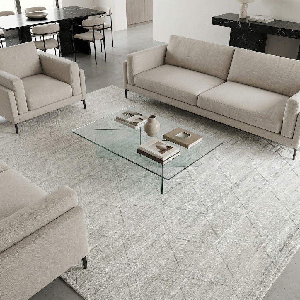 EXQUISITE RUGS Castelli Hand-loomed Bamboo Silk/Wool Ivory Area Rug.