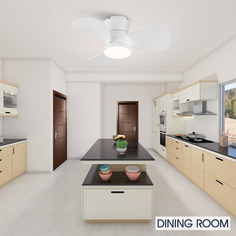 31-inch Modern Black Propeller Flush Mount Ceiling Fan with Light and Remote