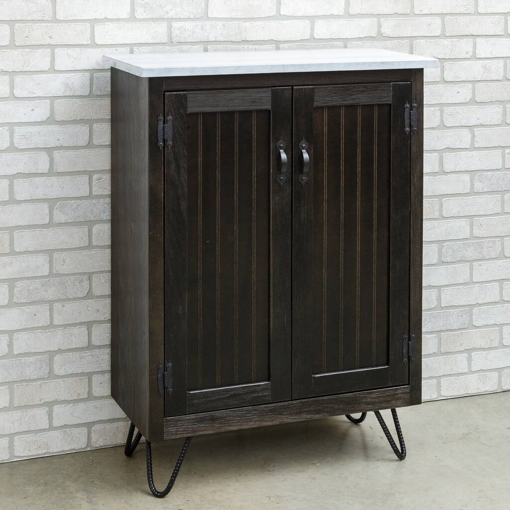 Campbell Pin Leg Cabinet, 2-Door, White & Espresso Top-Wood
