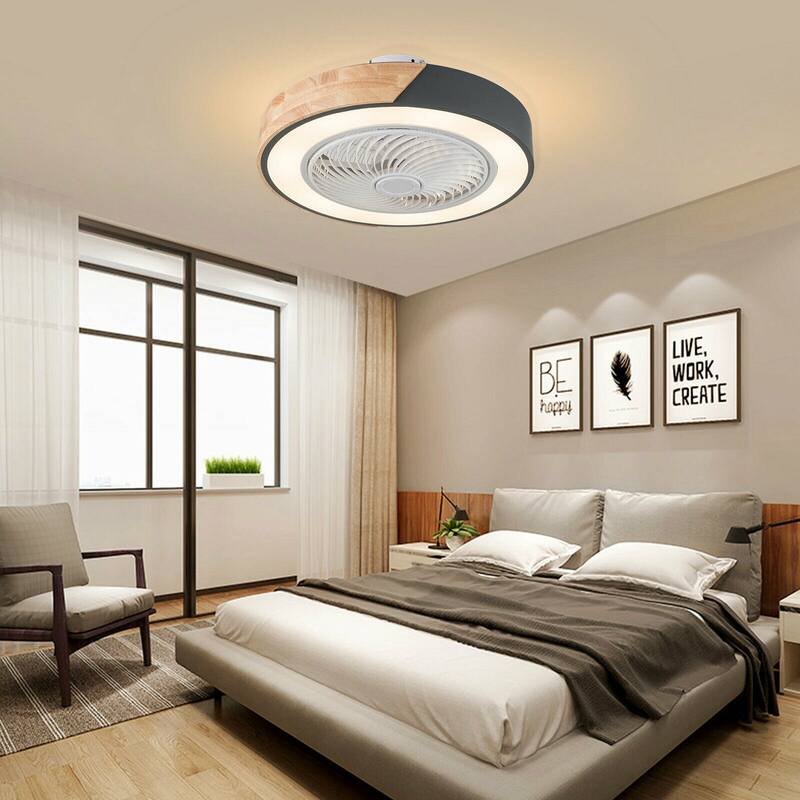 22In Enclosed Low Profile Dimmable Ceiling Fan With Light Wood/Acrylic