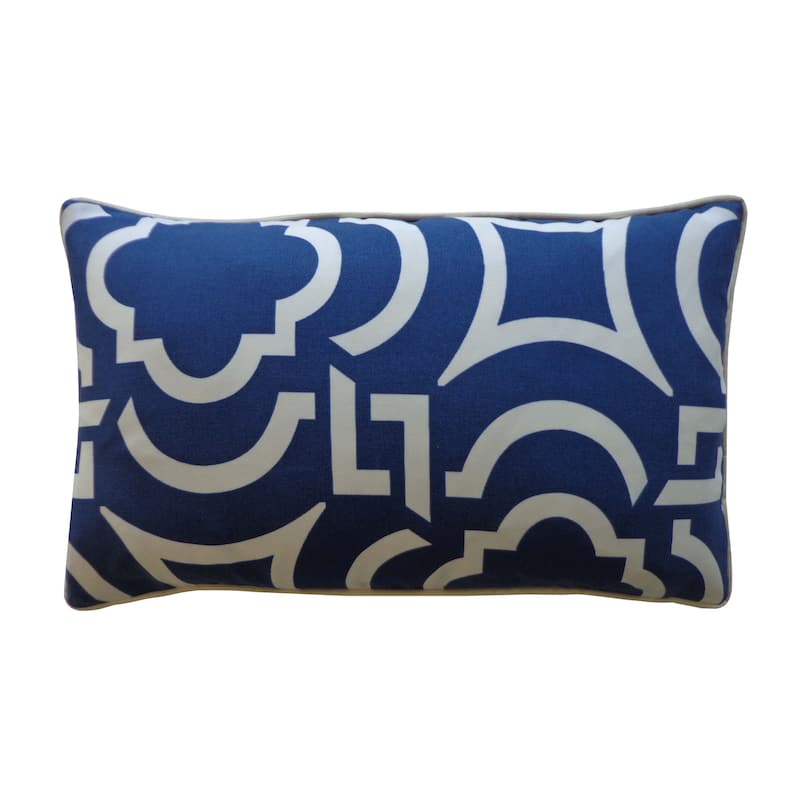 Jiti Outdoor Waterproof Sunbrella Traditional Geometric Patterned Rectangle Lumbar Pillows Cushions for Outdoor Pool Patio Chair - Navy/White