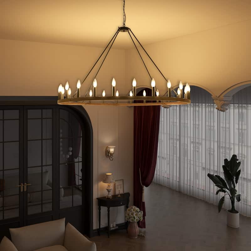 24-Light Modern Farmhouse Light Wagon Wheel Chandelier 54 Inch.
