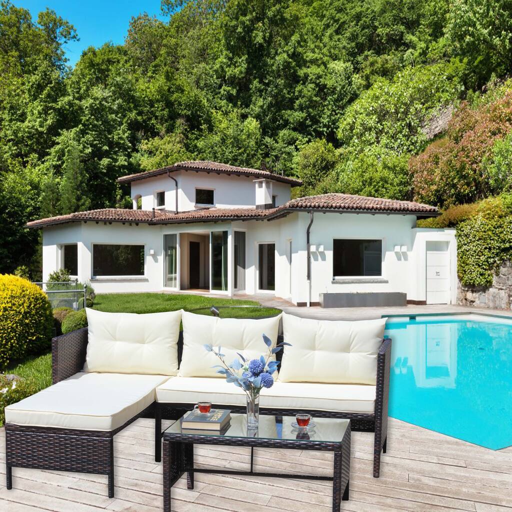 Wicker Rattan Sectional Sofa Set (3 Pieces)