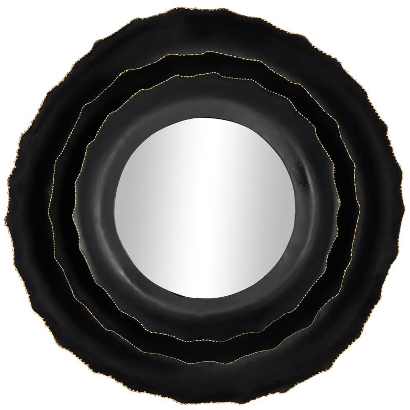 Metal Floral Layered Frame Room Wall Mirror with Layered Floral Frame - Black - Roche River Decor - Black