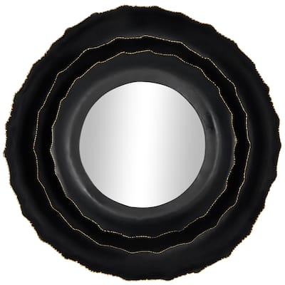 Metal Floral Layered Frame Room Wall Mirror with Layered Floral Frame - Black - Roche River Decor