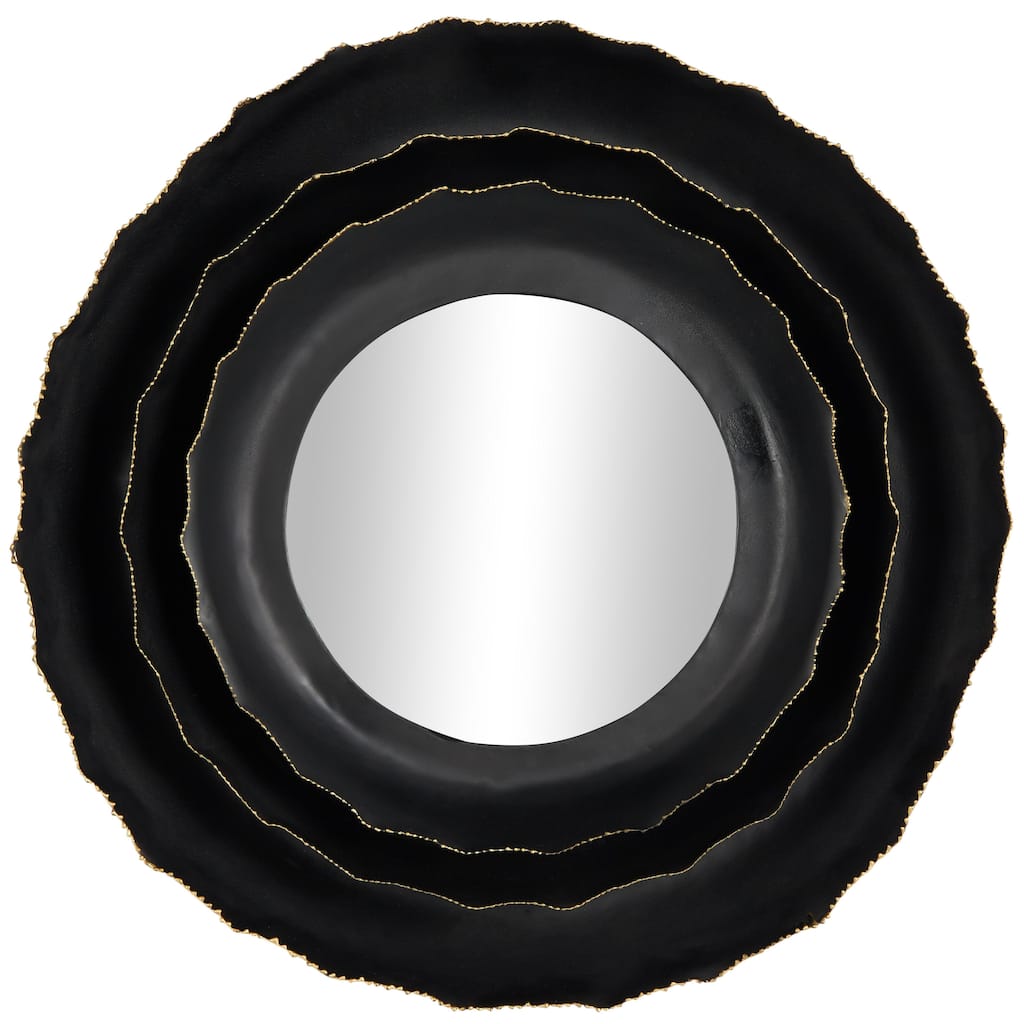 Metal Floral Layered Frame Room Wall Mirror with Layered Floral Frame - Black - Roche River Decor