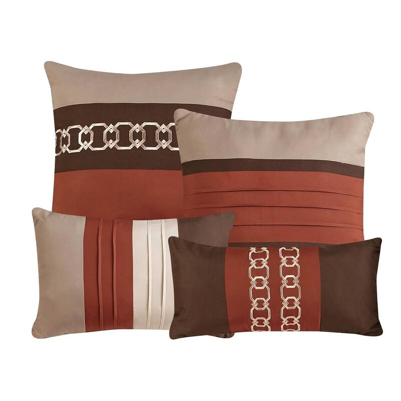 7 Piece Brown Beige Comforter Set Embroidery Soft Bedding