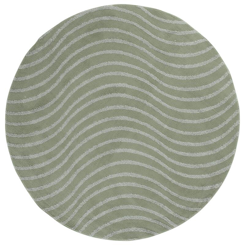 SAFAVIEH Wave Lidewij Modern Rug - 6'7" Round - Green/Grey