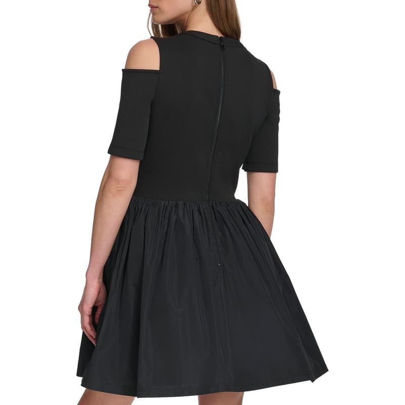 DKNY Cold-Shoulder Mixed Media Dress - 6 - Black