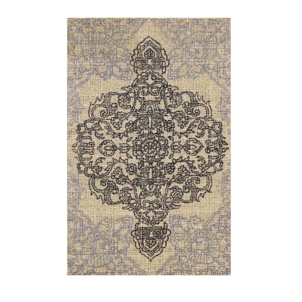 Ivory Hand-Tufted Wool Bohemian Medallion Rug, 8'9 x 11'9, Colorful Artistic Design - L