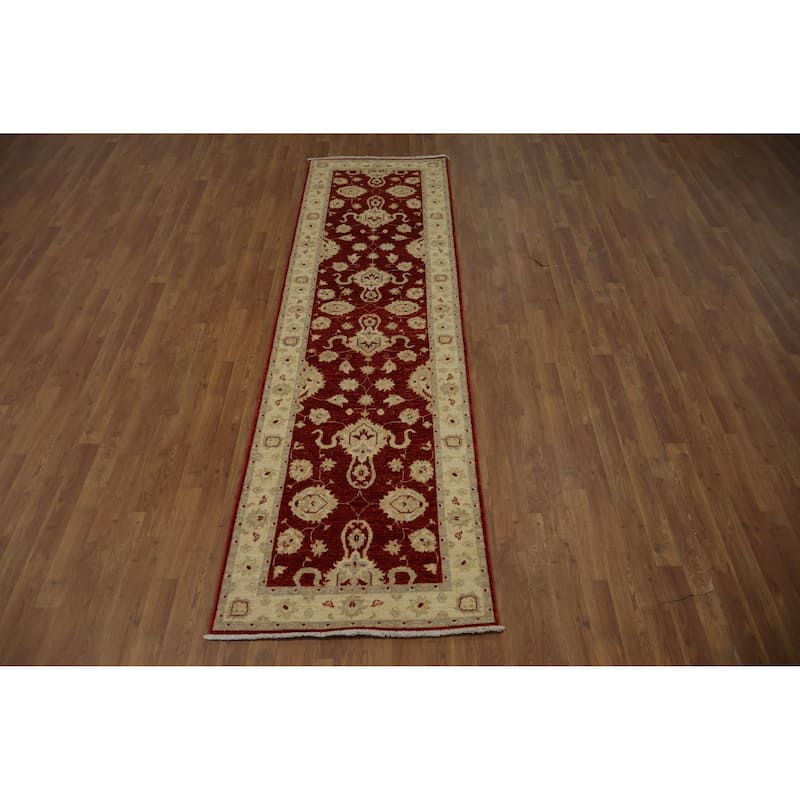 Hand Knotted Oriental 100% Wool Carpet Traditional Floral Red Peshawar Runner Rug - 9' 9'' X 2' 9''