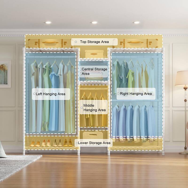 V6 Wire Garment Rack 5 Tiers Heavy Duty Clothes Rack for Hanging Clothes, Metal Clothing Rack Freestanding Closet Storage Rack