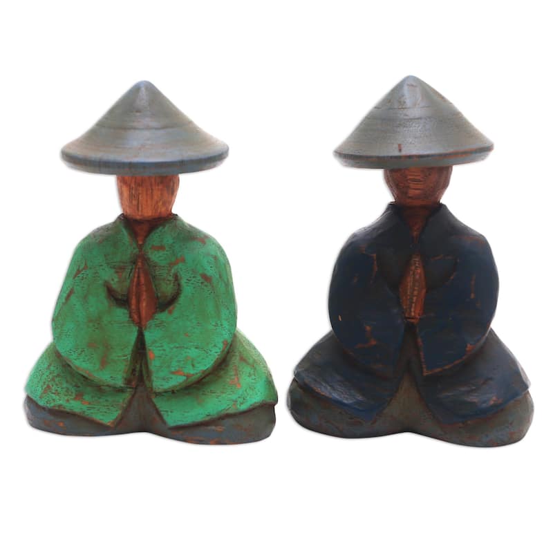 NOVICA Handmade Farmer Couple Wood Figurines (Pair)