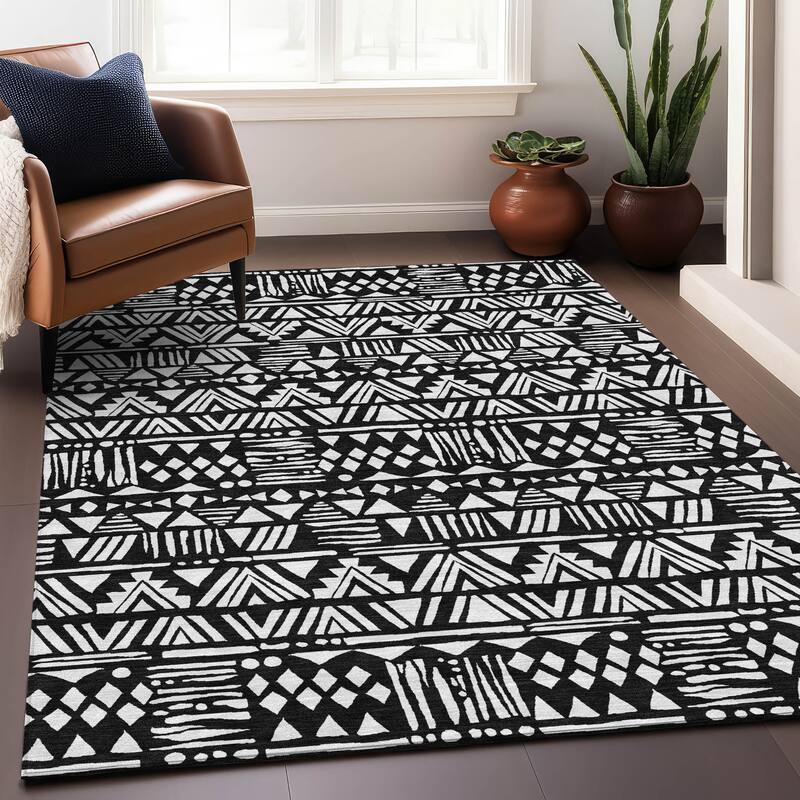 Premium Washable Super Soft Boho Modern Global Mayfield Rug - Black - 3' x 5'