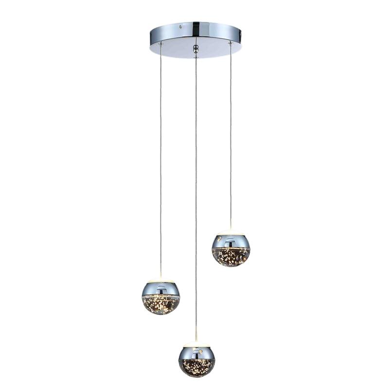 1-Light/3-Lights Globe LED Pendant Light with Bubble Crystal Ball - Three Lights - Circle - Polished Chrome