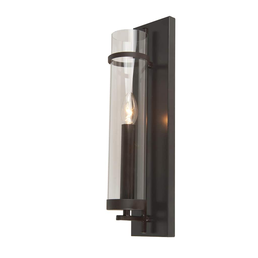 1 Light Dark Brown Metal Wall Sconce with A Clear Glass Shade