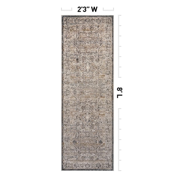 dimension image slide 6 of 7, World Rug Gallery Vintage Border Stone Gray Indoor High-Low Area Rug