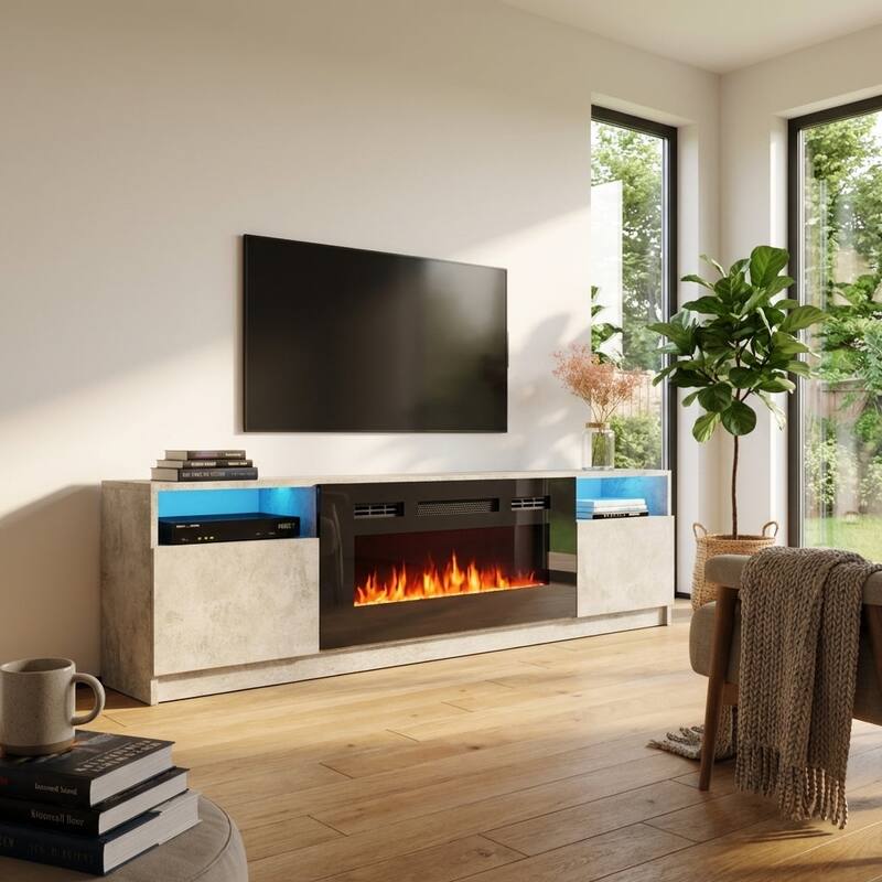 Meble Furniture York Electric Fireplace TV Stand for up to 85" TVs - 78.7"W x 22.3"H