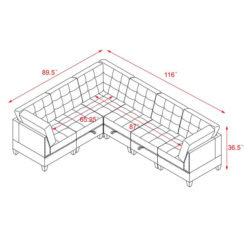 Black Velvet LShape Modular Sectional Sofa DIY Combo with Three