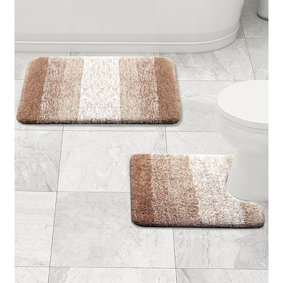 Large 2 Piece Brown Ombre Microfiber Soft Thick Plush Bath Mat Set