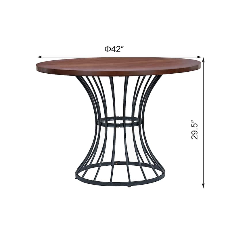 3-Piece Round Dining Table Set, 42" Oak Veneer Table & 2 Upholstered Armchairs with Iron Base, Rustic-Modern Design