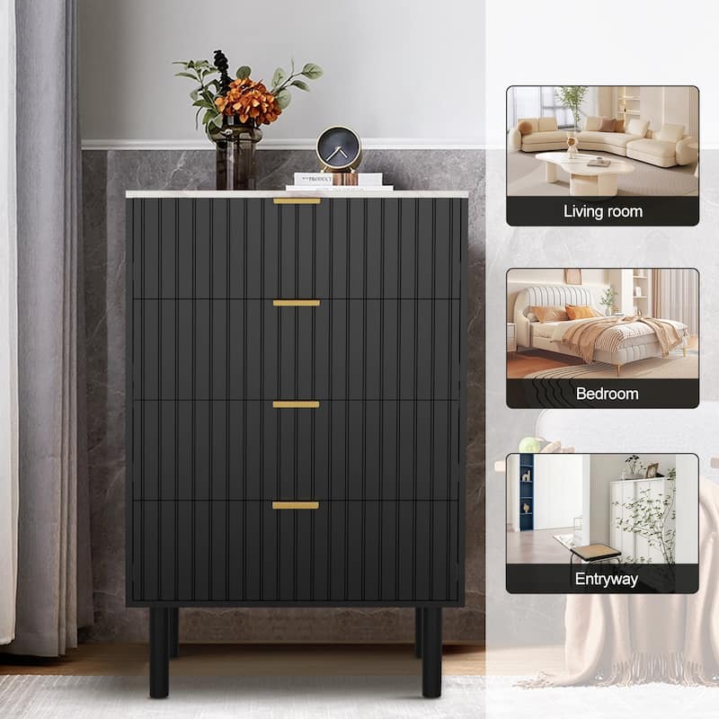 4 Drawers Chest Of Dresser Storage Imitation Marble Texture