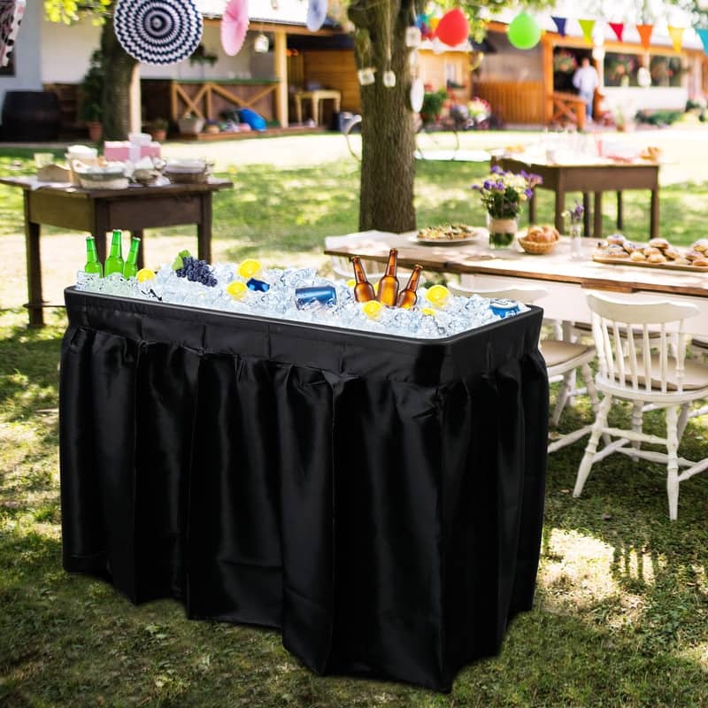 4 Foot Plastic Ice Table with Matching Skirt for Garden Party Black and White - 4FT