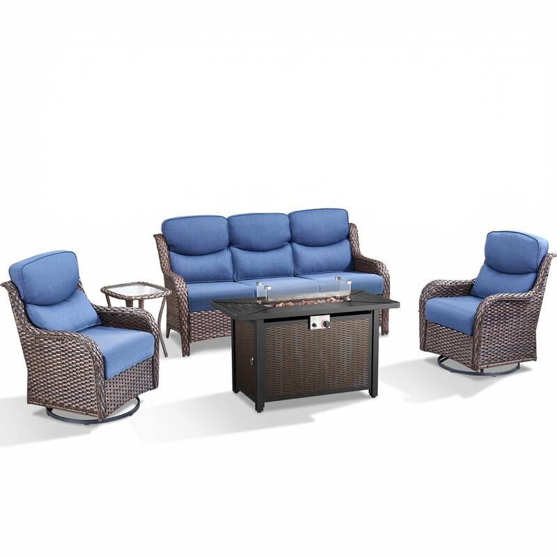 Pocassy 4/5 Piece Patio Sofa Furniture Set with 43" Fire Pit Table