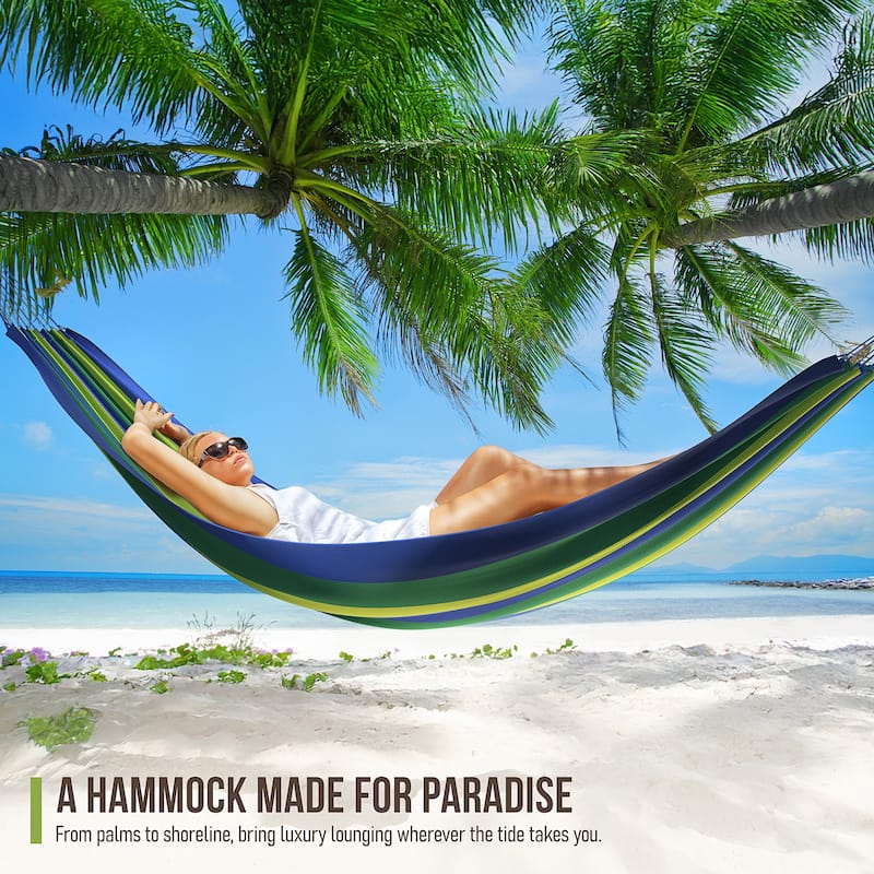 Brazilian Double Hammock for Indoor or Outdoor Spaces - Hanging Rope, Carrying Pouch Included