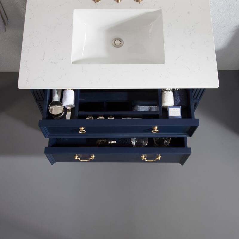 35'' H X 36'' W Solid Wood Bath Vanity with Stain-resistant Carrera White Quartz Top and Single Sink