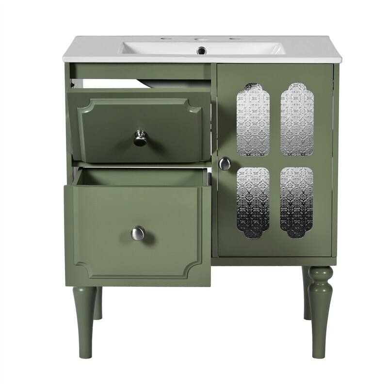 30'' Bathroom Vanity with Resin Sink Combo, Modern Bathroom Storage Cabinet with 1 Soft Close Door, 2 Drawers and Storage Shelf