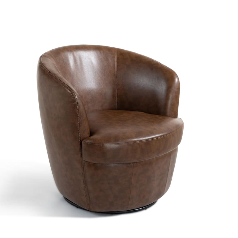 Faux Leather Swivel Barrel Accent Chair for Living Room