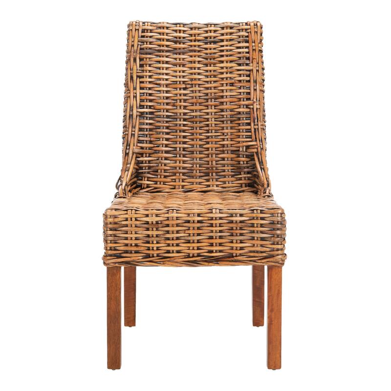SAFAVIEH Charolette Indoor Wicker Brown Sloping Arm Chairs (Set of 2) - 20" x 24" x 39" - 20Wx24Dx39H