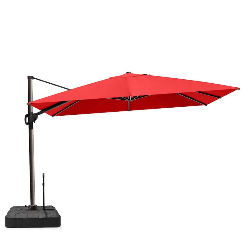 VredHom 9 x 12 FT Outdoor Patio Cantilever-Offset Umbrella with Wheel Rod Base - Red