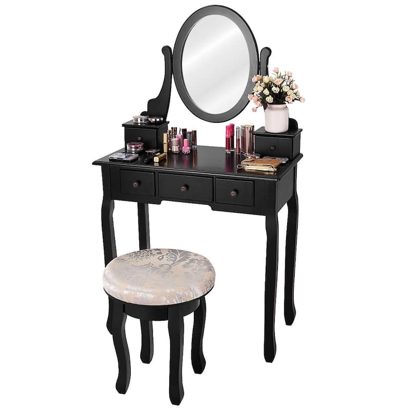 Vanity Makeup Table Set Bedroom Furniture with Padded Stool - 30.0" x 16.0" x 53" (L x W x H)