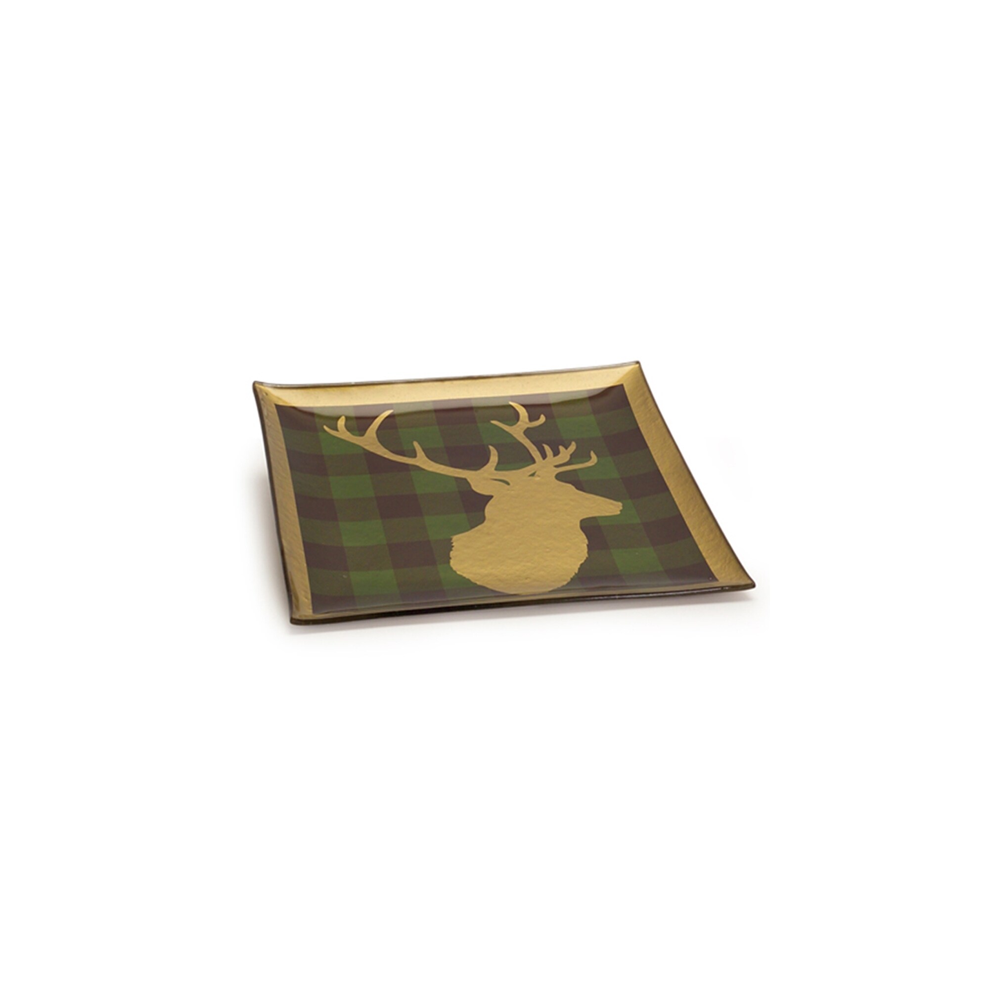 Shop 11 5 Gold And Green Deer Head Plaid Square Plate On Sale Overstock 29862166