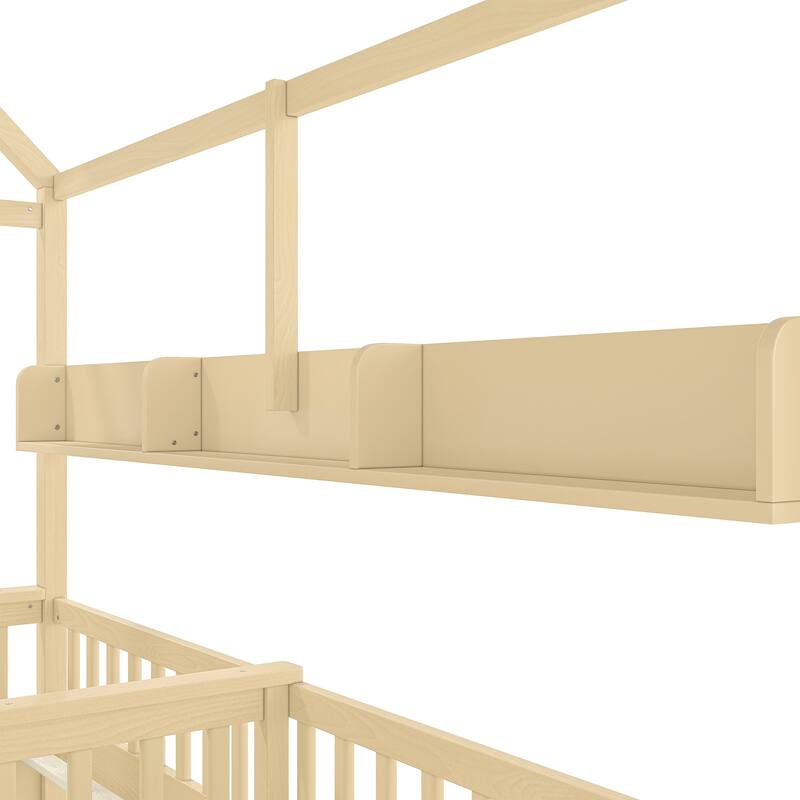 Double Twin Platform Bed with Storage Shelves and Drawers, House Platform Bed with Support Slats, Childlike