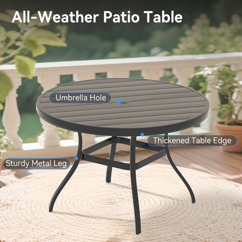 5-Piece Outdoor Dining Set‌ – Includes 4 Stackable Chairs & 40.6" Round Metal Table.