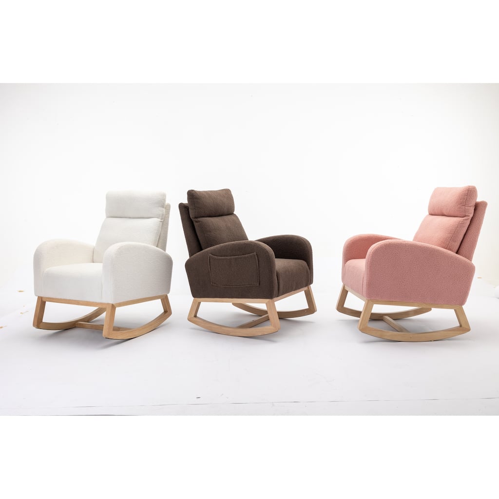 Teddy Fabric Rocking Chair With Right Pocket