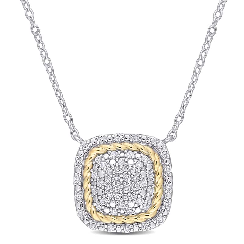 Miadora 2-Tone White & Yellow Plated Sterling Silver 1/4ct TDW Diamond Cluster Halo Square Necklace