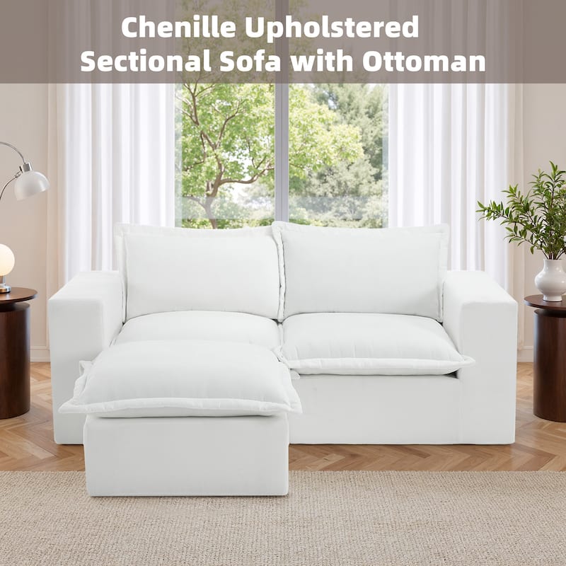 Chenille No Assembly Modular Sectional Sofa Cloud Couch with Ottoman
